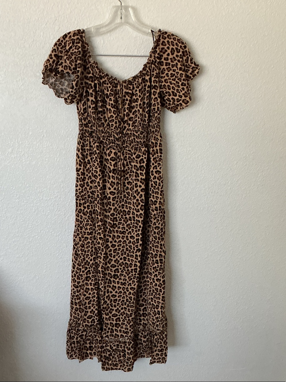 Vine & Love Leopard Print Midi Dress - Brown Sz Lrg
